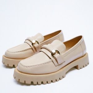 Zara Cream Loafers with Gold Accent
